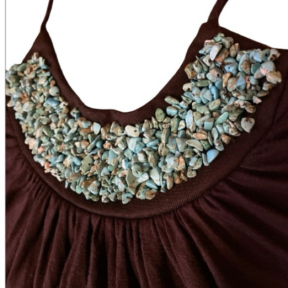 A.Byer Brown Rayon Blend Halter Top with blue beaded neck size medium - Picture 4 of 8